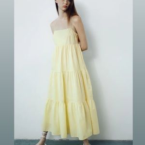 Zara Tiered Cotton Dress Yellow